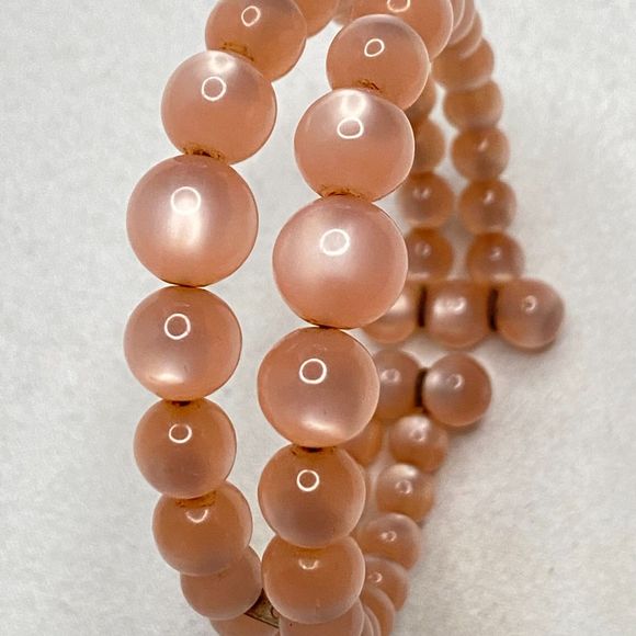 Cuff Bracelet Double Stranded Graduated Round Moonstone Beads Salmon Pink - Picture 5 of 8